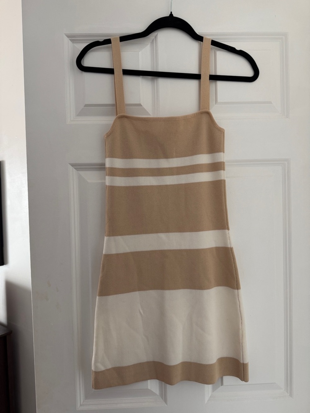 Tiger Mist Beige and White Striped Knit Mini Dress